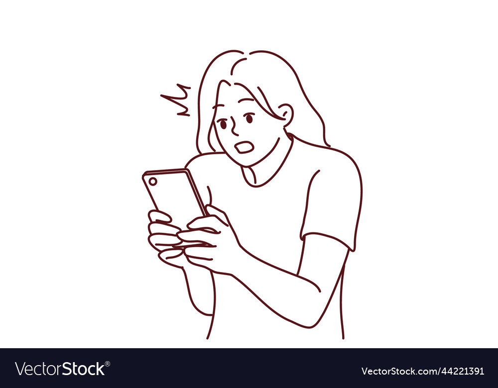 Stunned woman look at cellphone screen shocked Vector Image