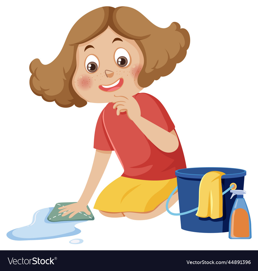 Cartoon kid in cleaning posture Royalty Free Vector Image