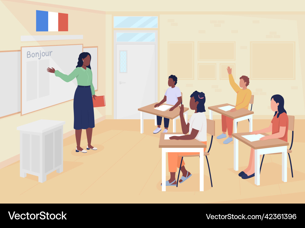 French language lesson flat color Royalty Free Vector Image