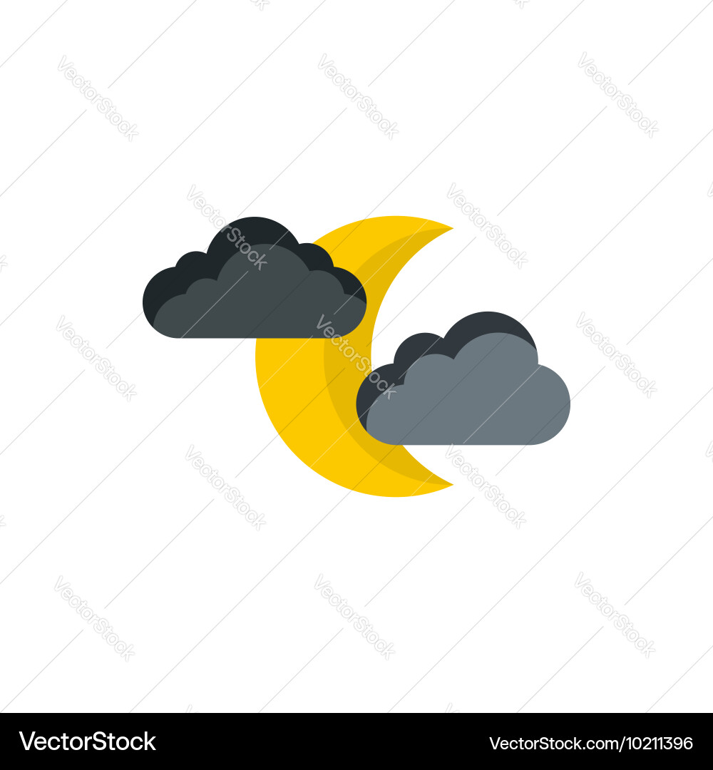Moon and clouds icon flat style Royalty Free Vector Image