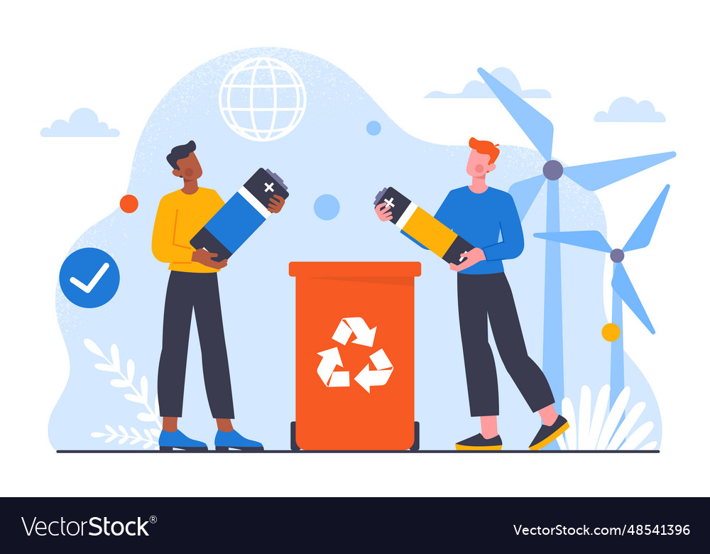 People with battery disposal concept Royalty Free Vector