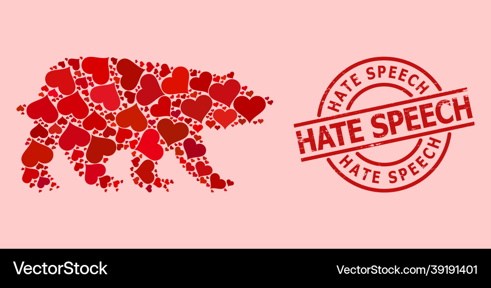 Distress hate speech stamp seal and red love bear Vector Image