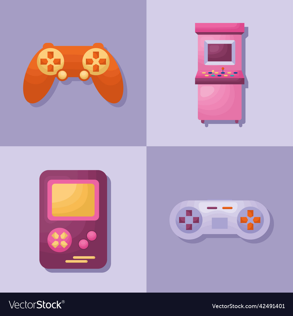 Four video games items Royalty Free Vector Image