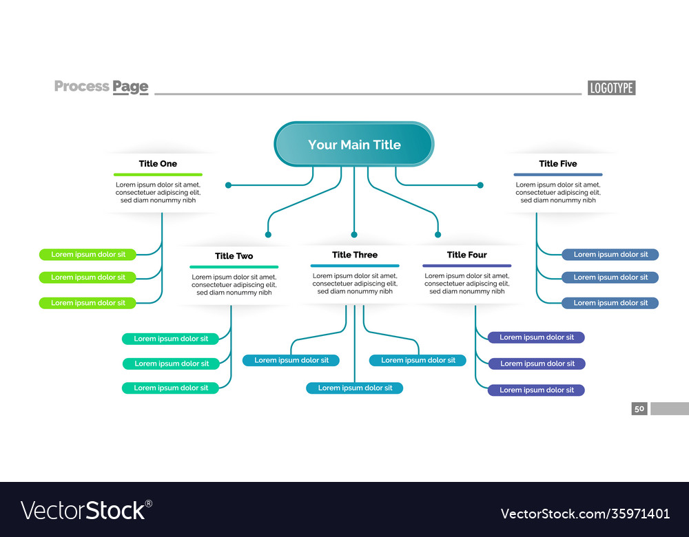 Tree chart with five elements template Royalty Free Vector