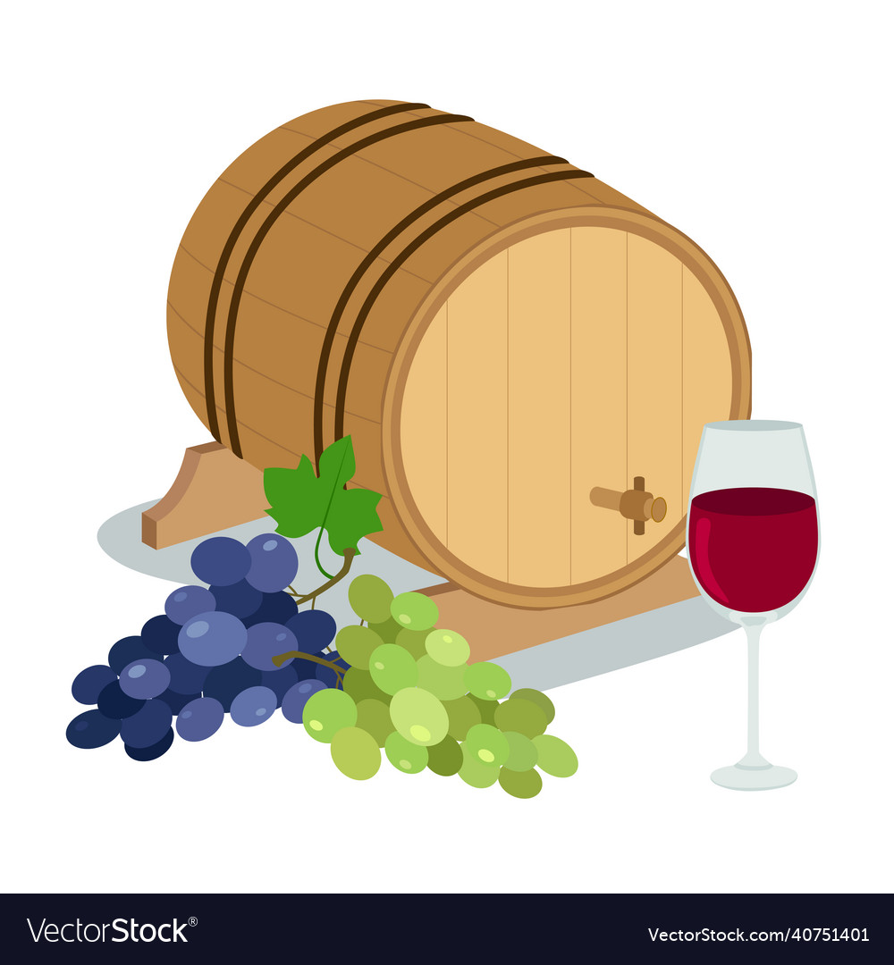 Wine barrel with grape and wineglass Royalty Free Vector