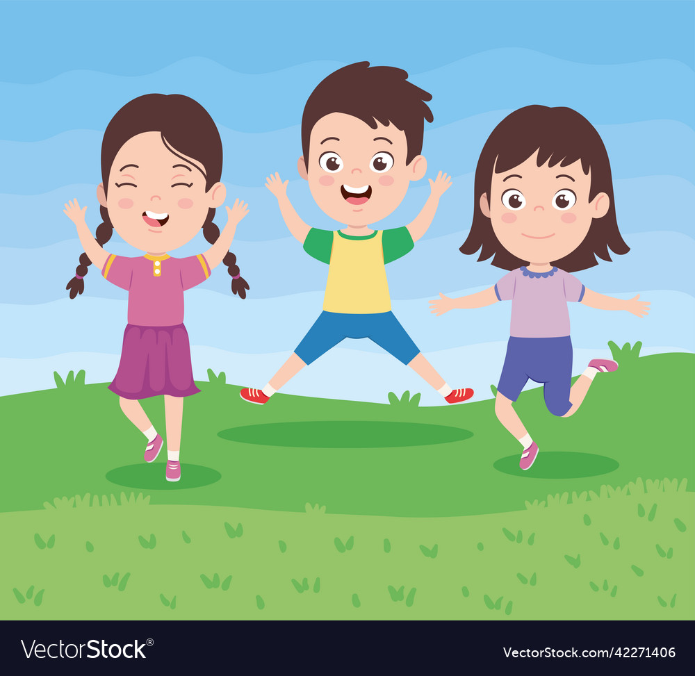 Happy kids playing in the camp Royalty Free Vector Image