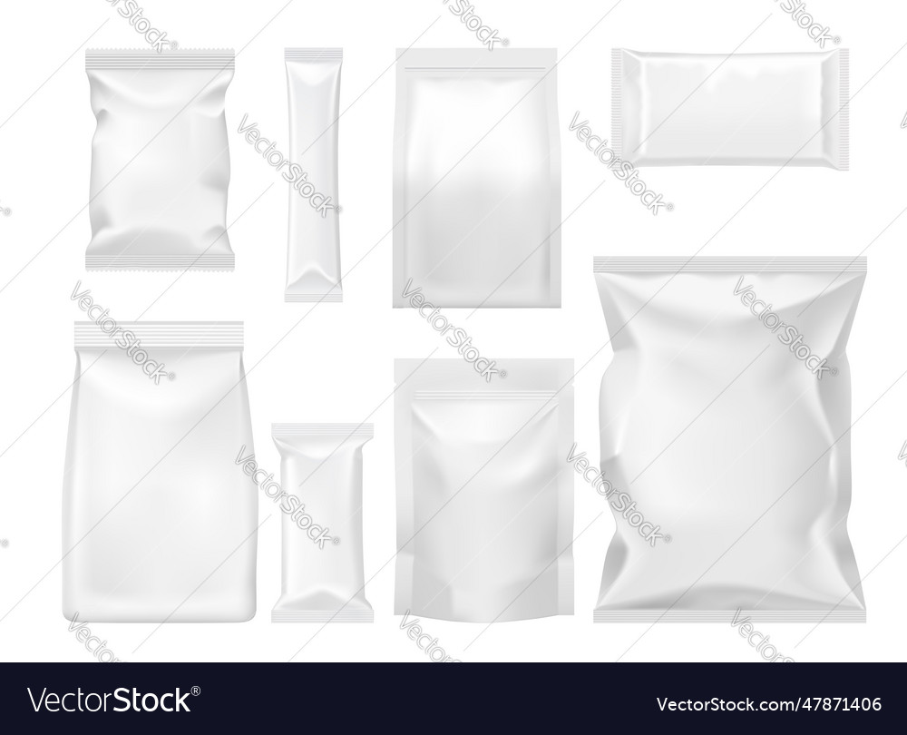 Polymer and paper packages packets mockups Vector Image