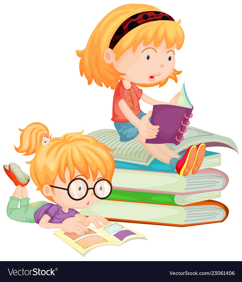 school kids reading clipart