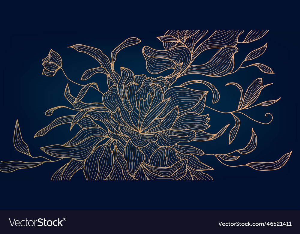 Art deco luxury flower line pattern golden Vector Image