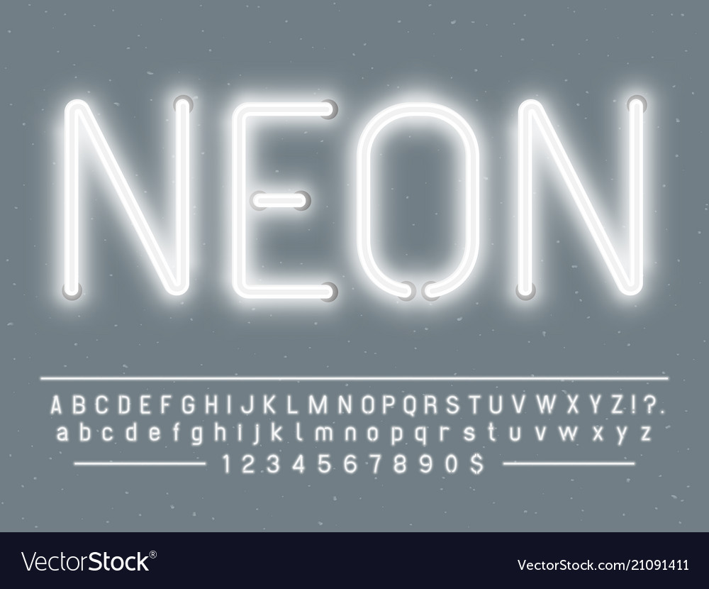 Bright glowing white neon sign characters vector image Bright glowing white neon sign characters