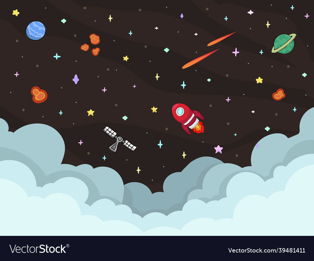 Cute space galaxy flat design cartoon on dark Vector Image