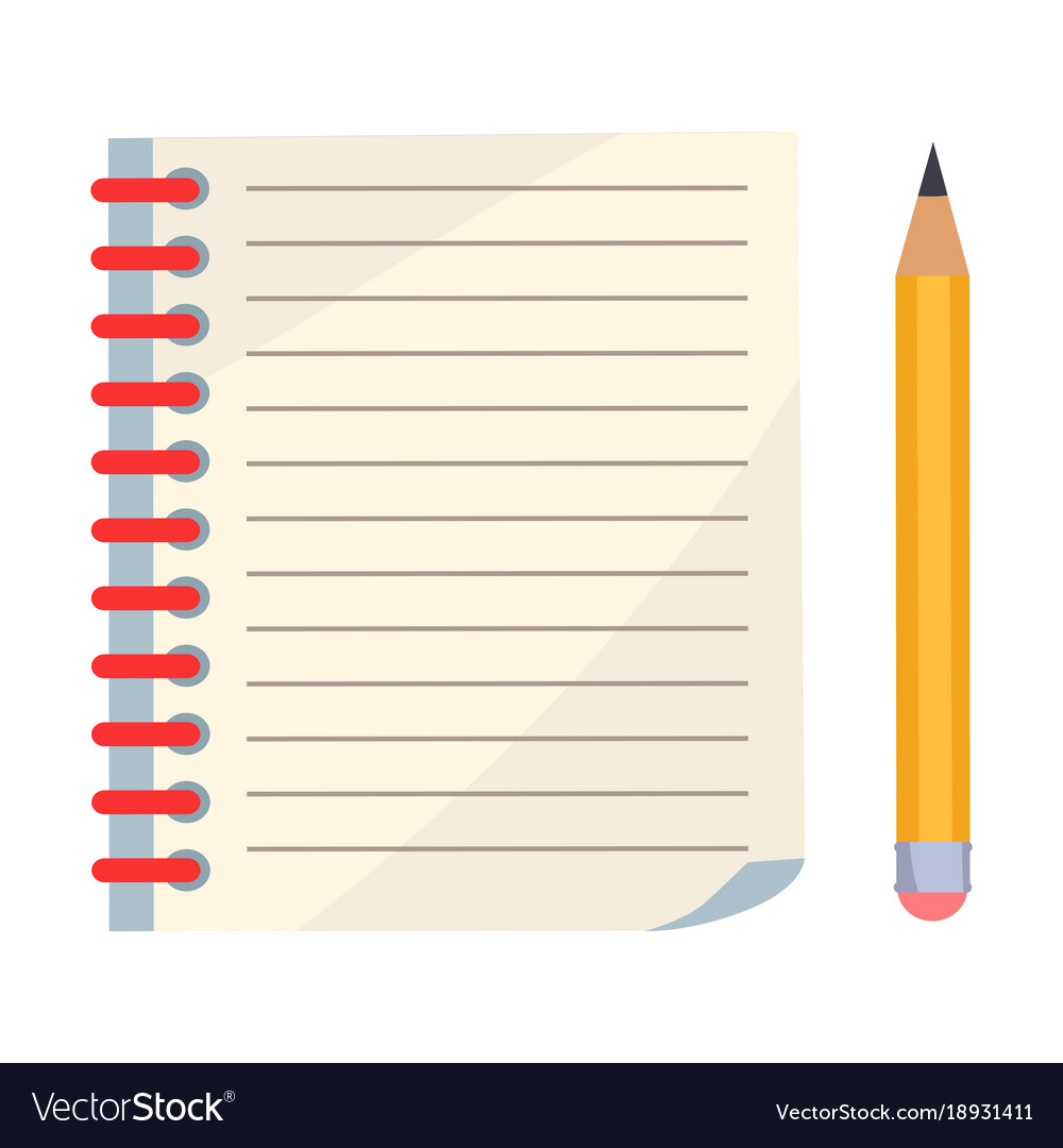 Diary with spiral or page of copybook and pencil Vector Image