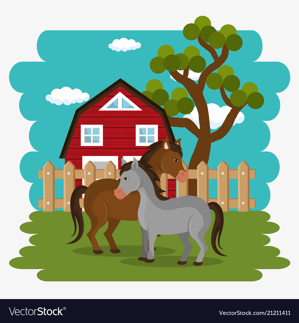 Horses in the farm scene Royalty Free Vector Image