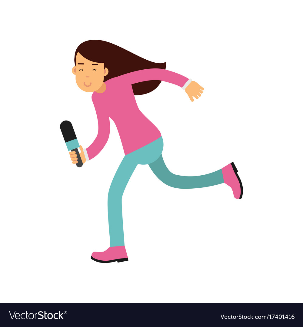 Brunette Female Reporter Character Running Vector Image