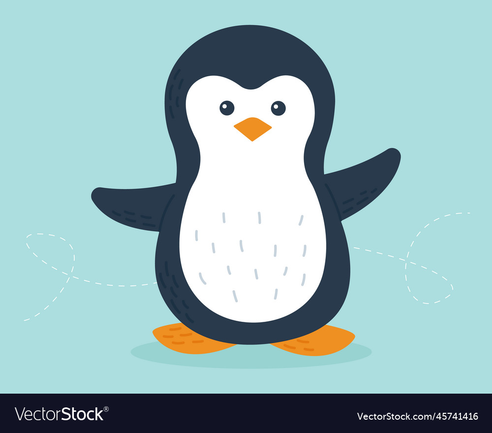 Cute penguin on a blue background design element Vector Image