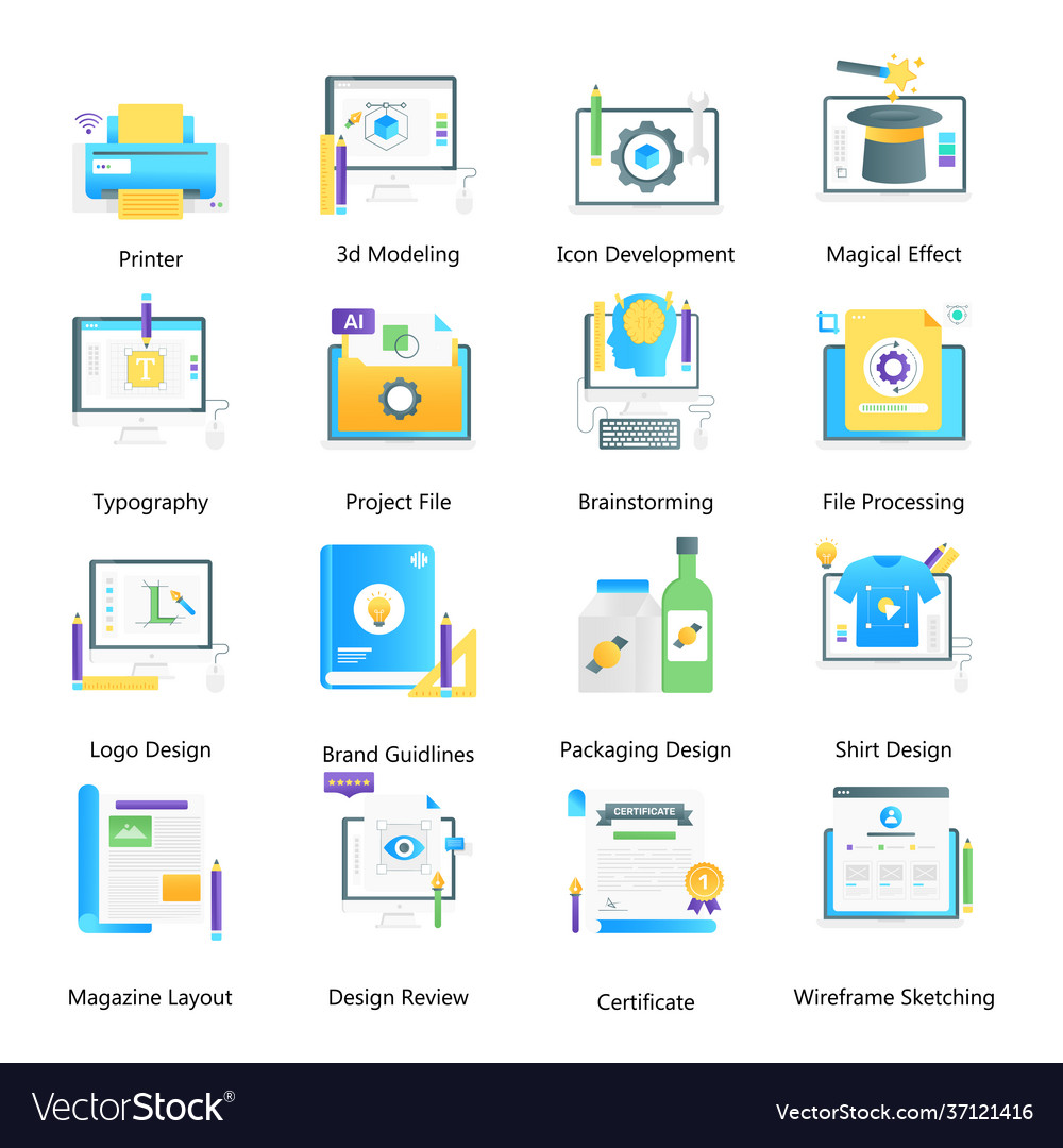 Flat gradient concept icons designing and digit Vector Image
