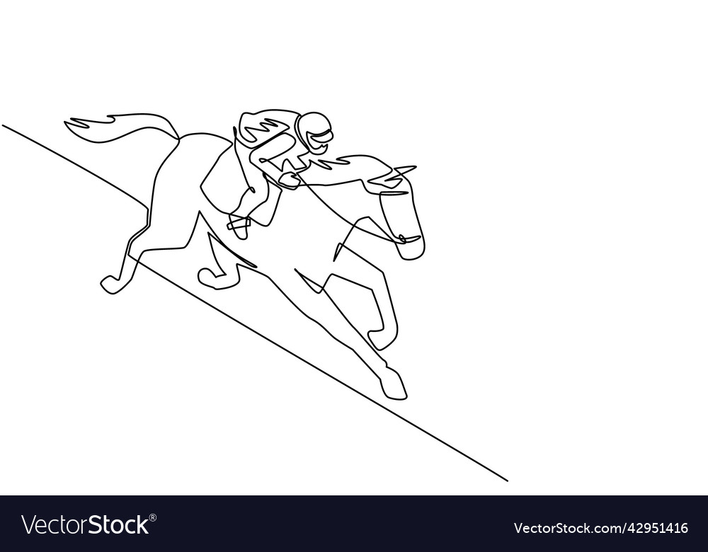 Single continuous line drawing young jockey Vector Image