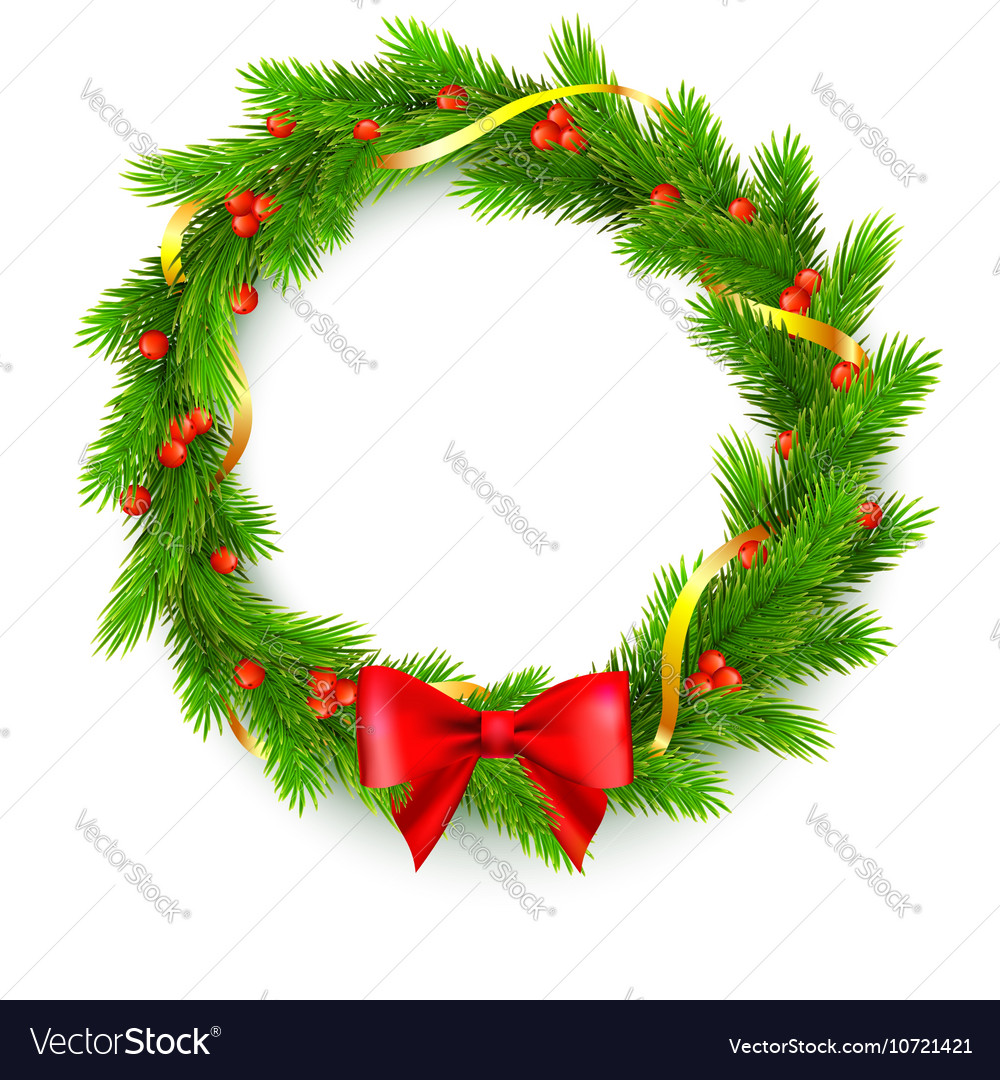 Christmas wreath fir branches red berries Vector Image