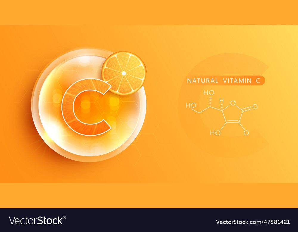 Drop water vitamin c orange and structure vitamin Vector Image