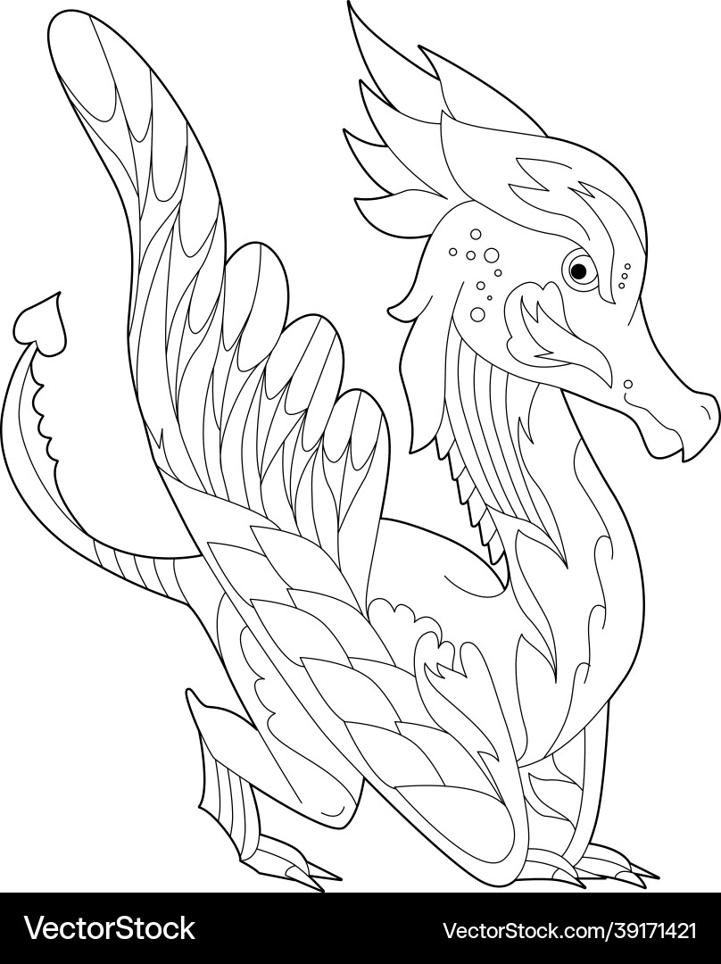 Fancy Dragon Vector File Fancy dragon on white background contour linear Vector Image