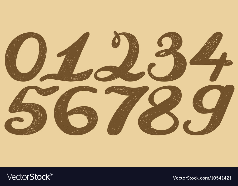 Numbers set in hand drawn calligraphy style Vector Image