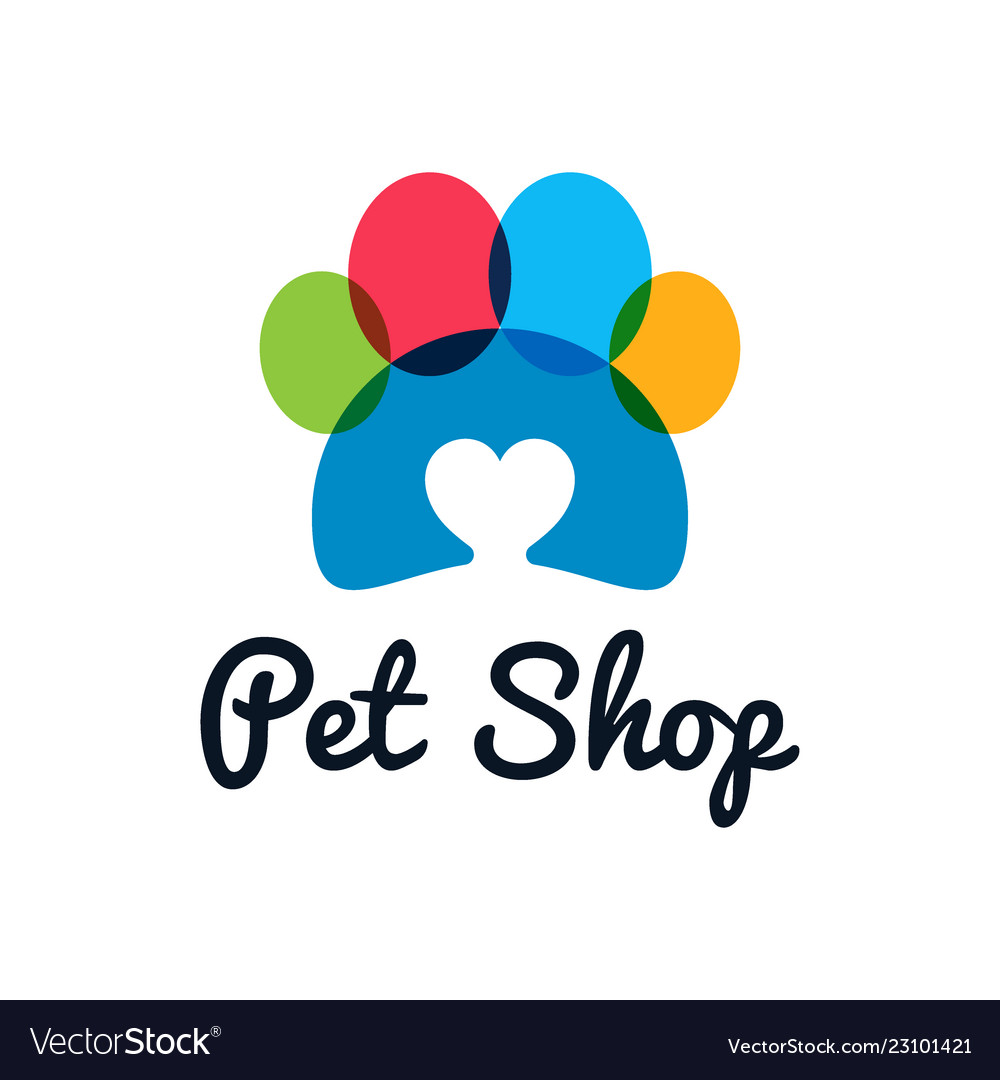 Pet shop logo paw with heart on white