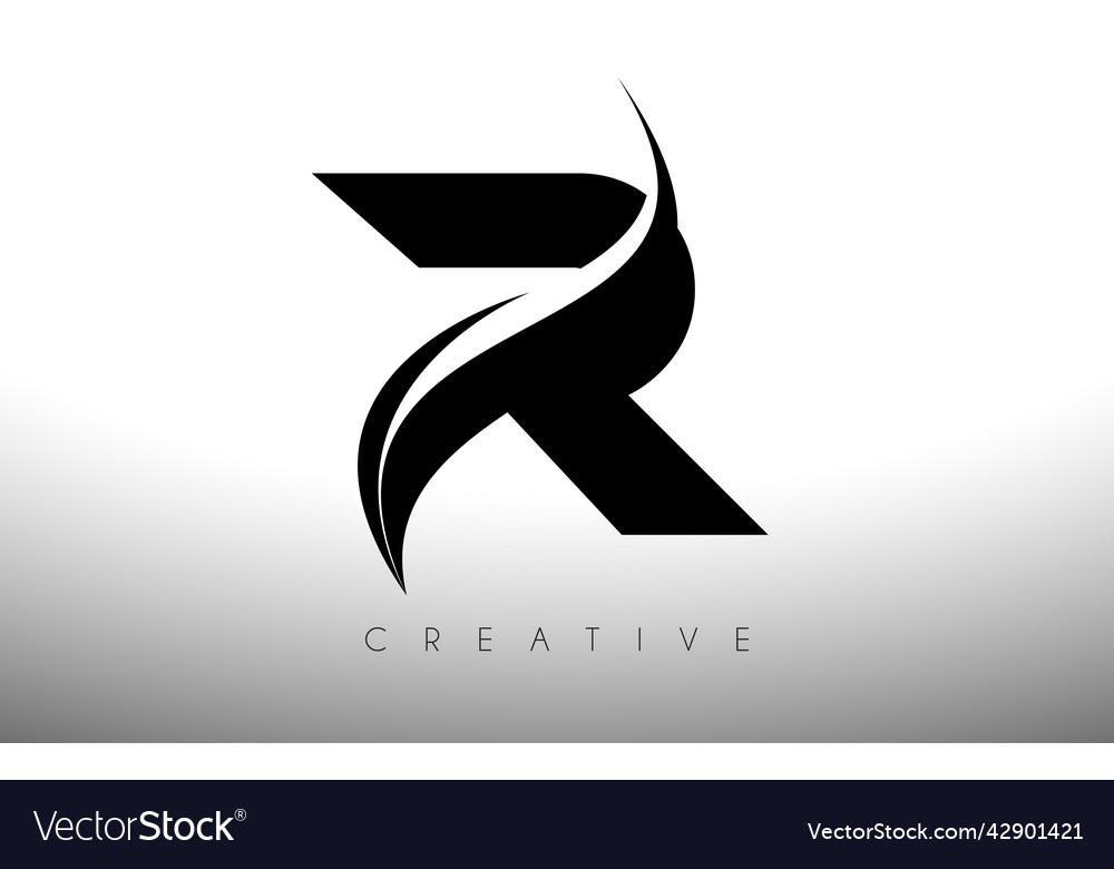 R swoosh letter cut logo design with black Vector Image