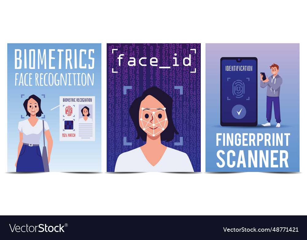 Set of posters biometrics recognition Royalty Free Vector