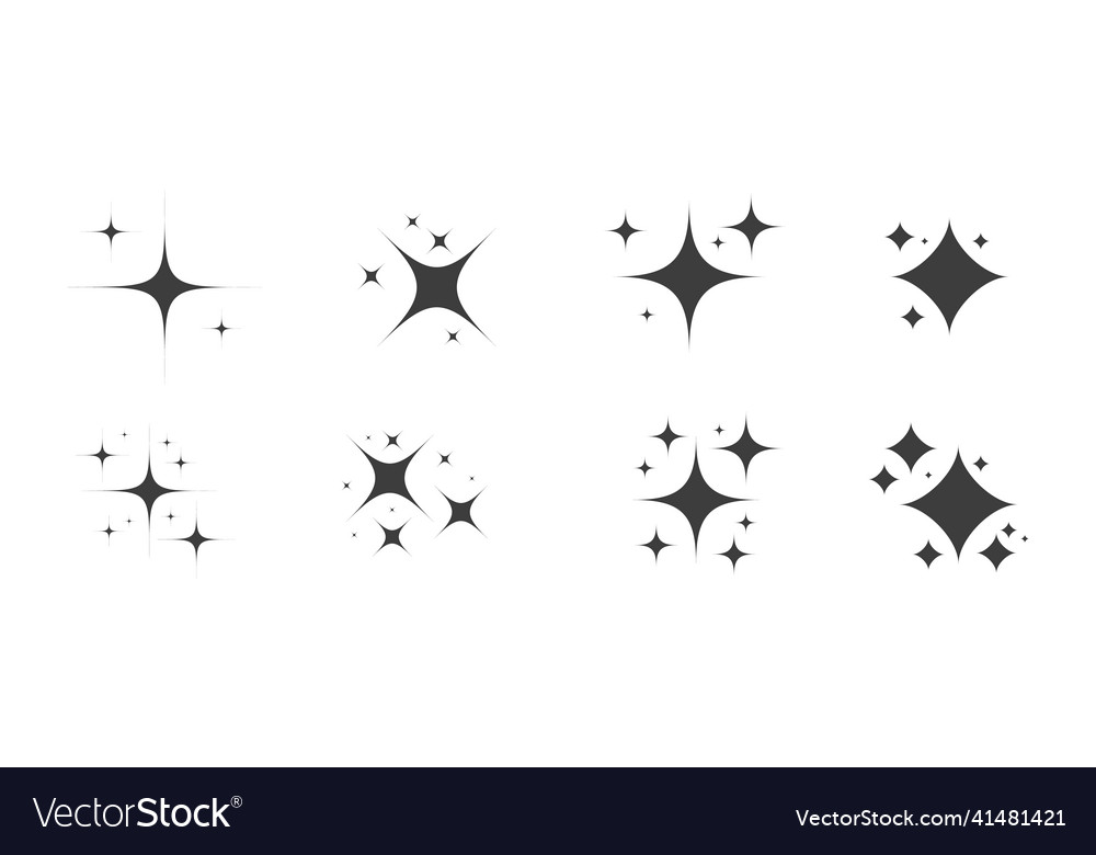 Sparkle icon set shiny cartoon stars glowing Vector Image