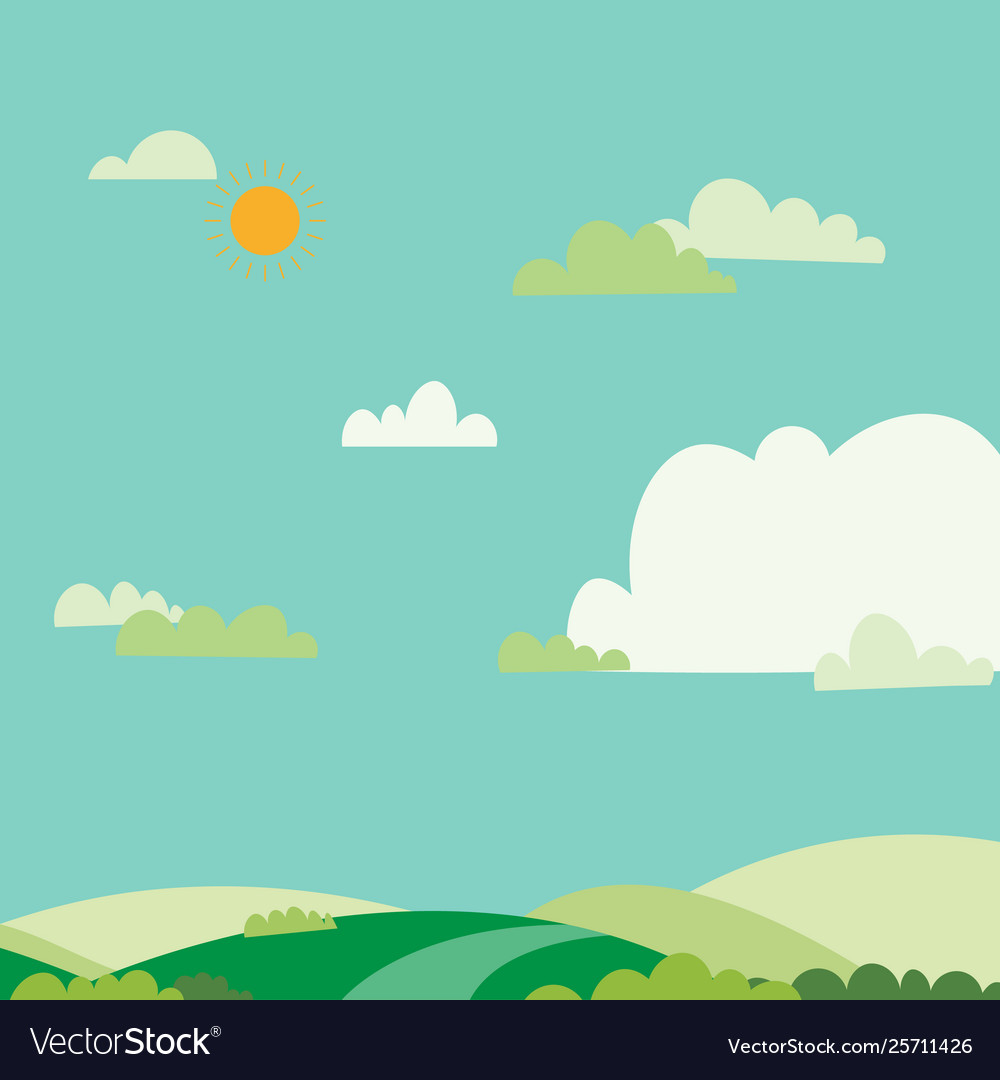 Blue sky sun and green fieldnature landscape vector image