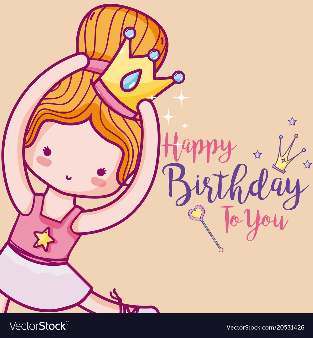 Happy Birthday With Cute Ballet Dancer Card Vector Image 