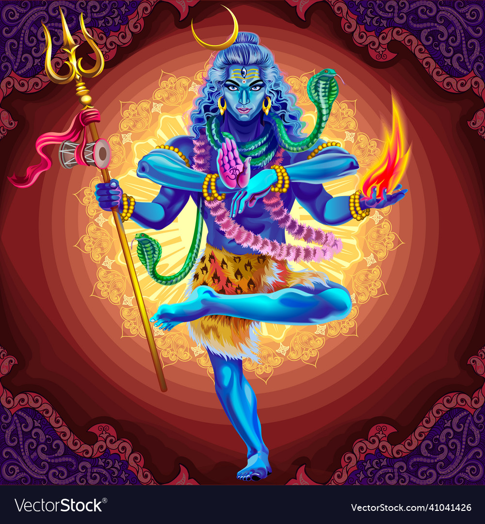 Shiva standing on one leg ornamental background Vector Image