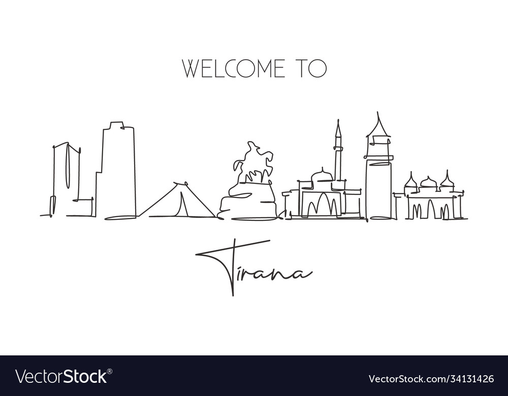 Single continuous line drawing tirana city Vector Image