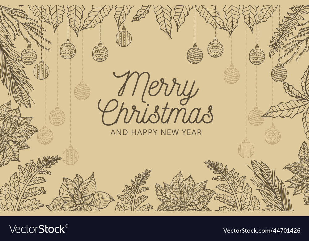 Vintage christmas tree branches background design Vector Image