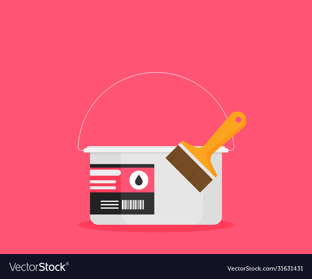 Flat paint can with brush for web design Vector Image