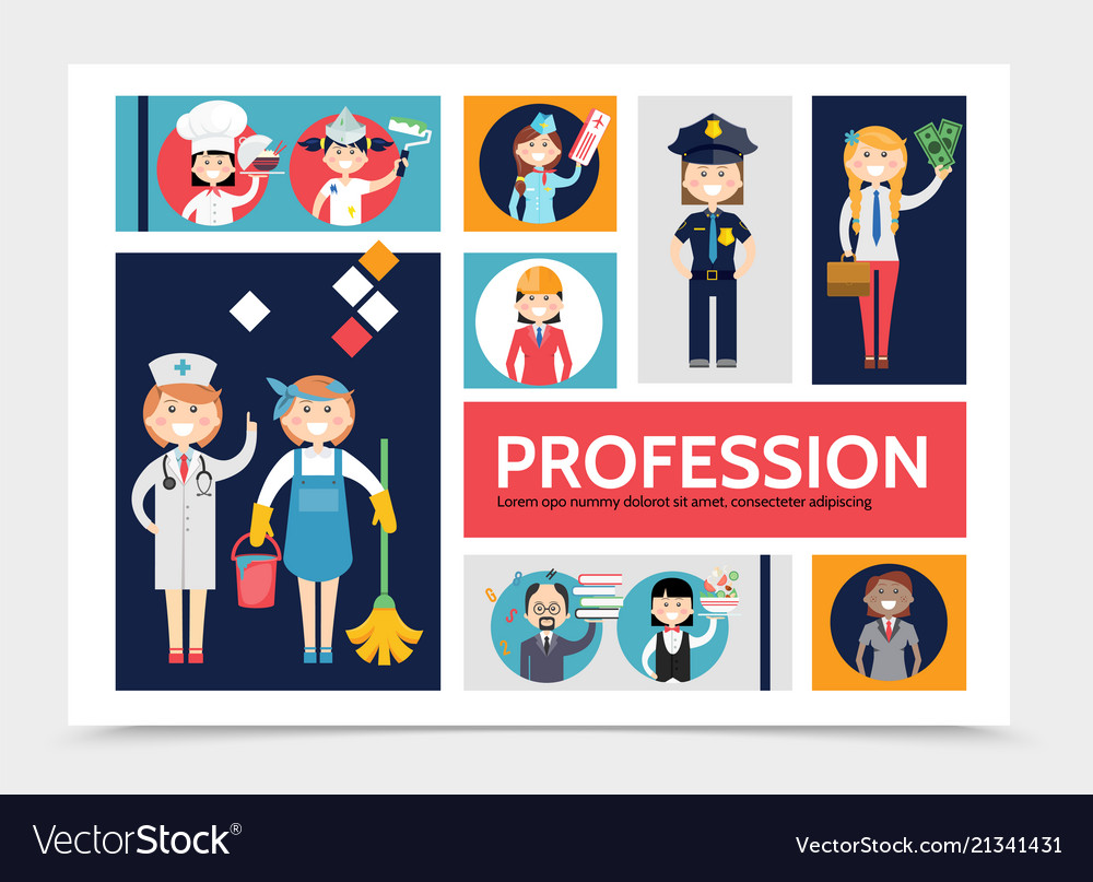Flat profession characters infographic template vector image Flat profession characters infographic template