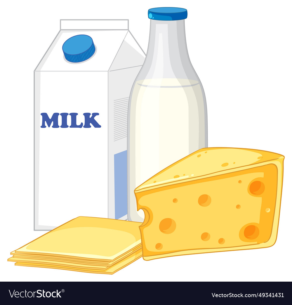 Group of dairy product cheese butter and milk Vector Image