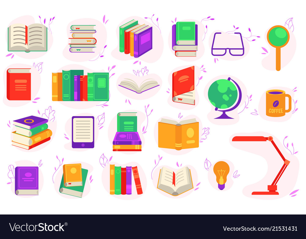 Paper and electronic books set with various close Vector Image