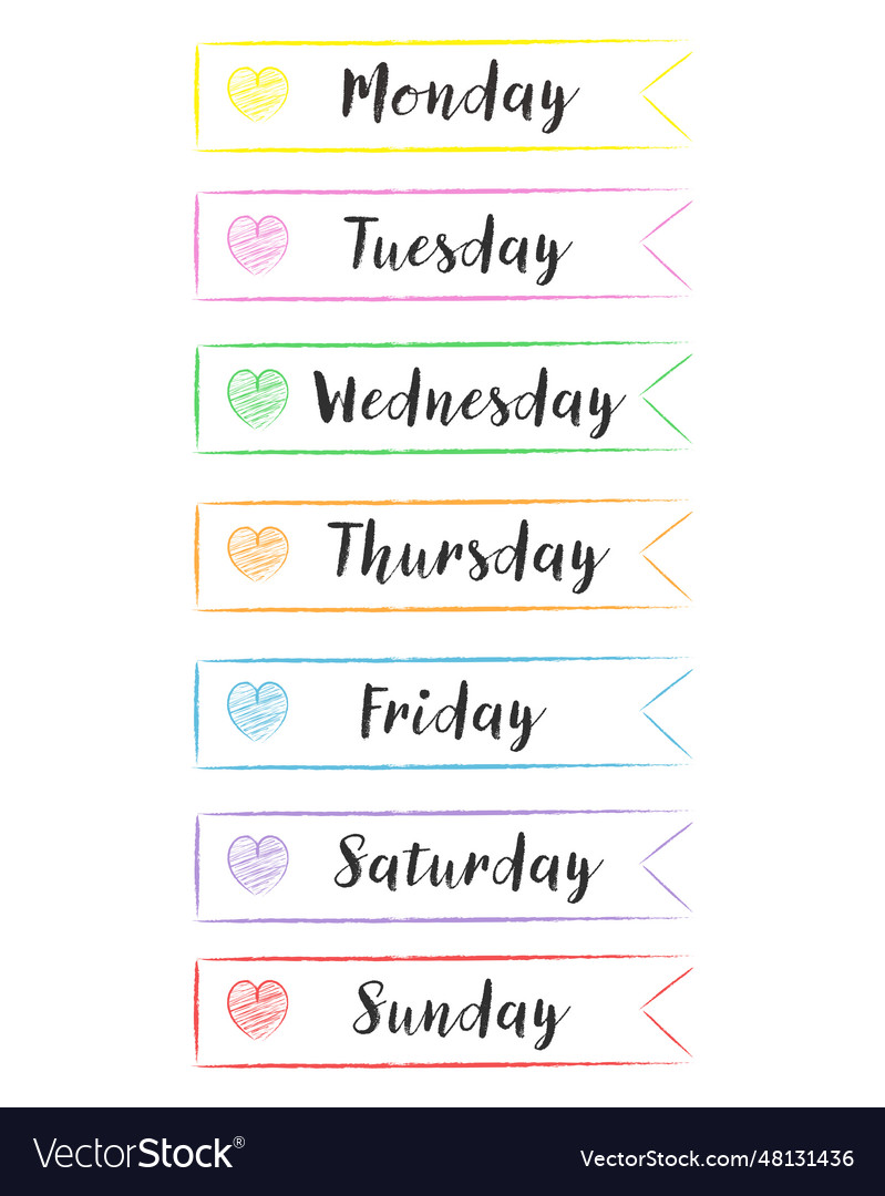 7 days of the week handwritten week concept set Vector Image