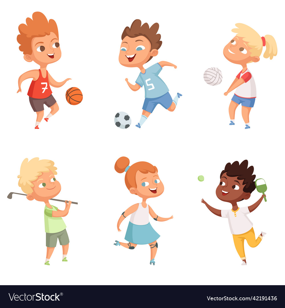 Children outdoors in action sports activity Vector Image