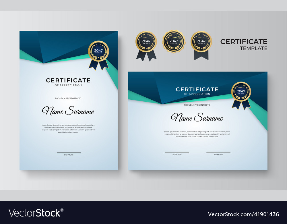 Elegant blue and gold diploma certificate template