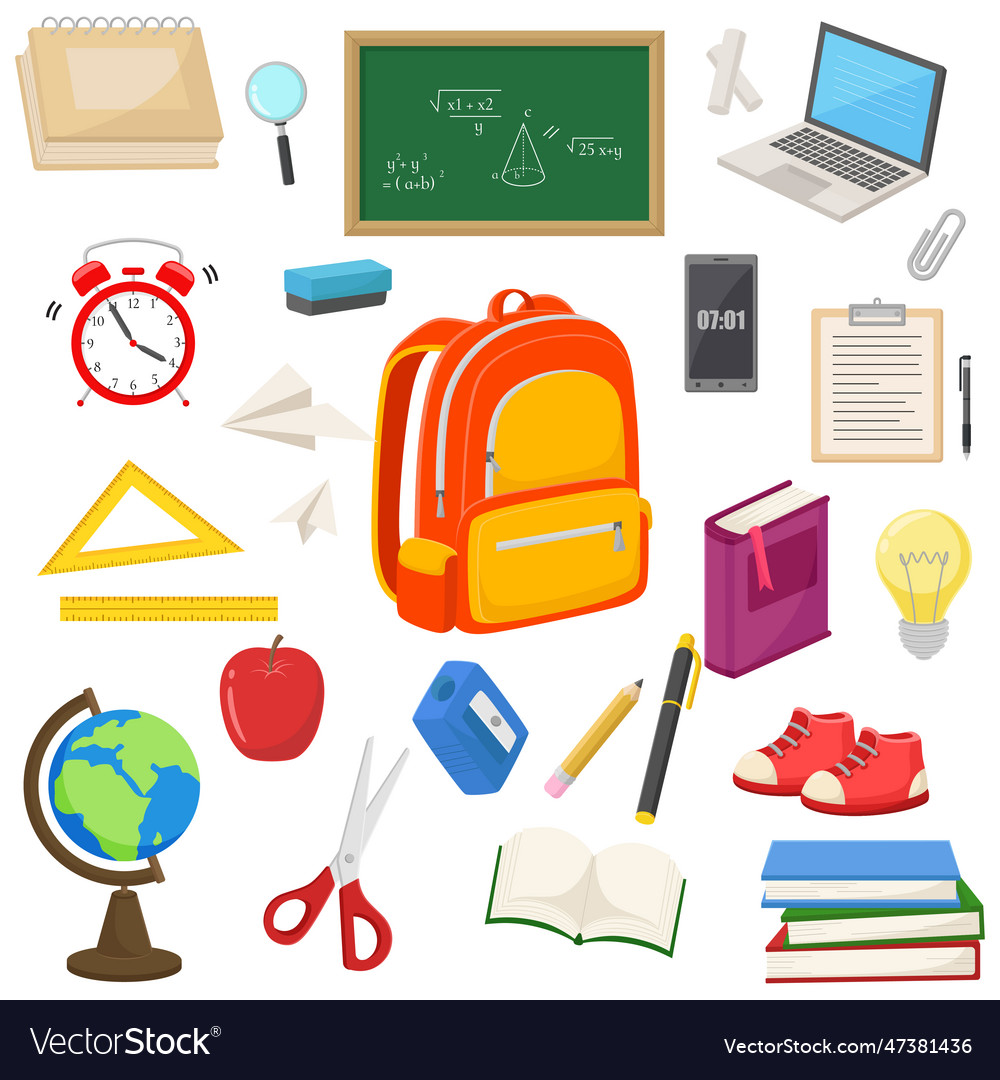 Set of school supplies element Royalty Free Vector Image