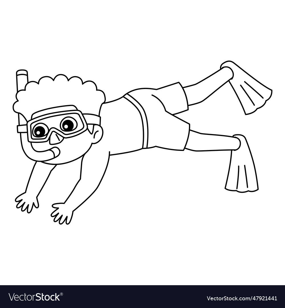 Boy snorkeling summer isolated coloring page Vector Image