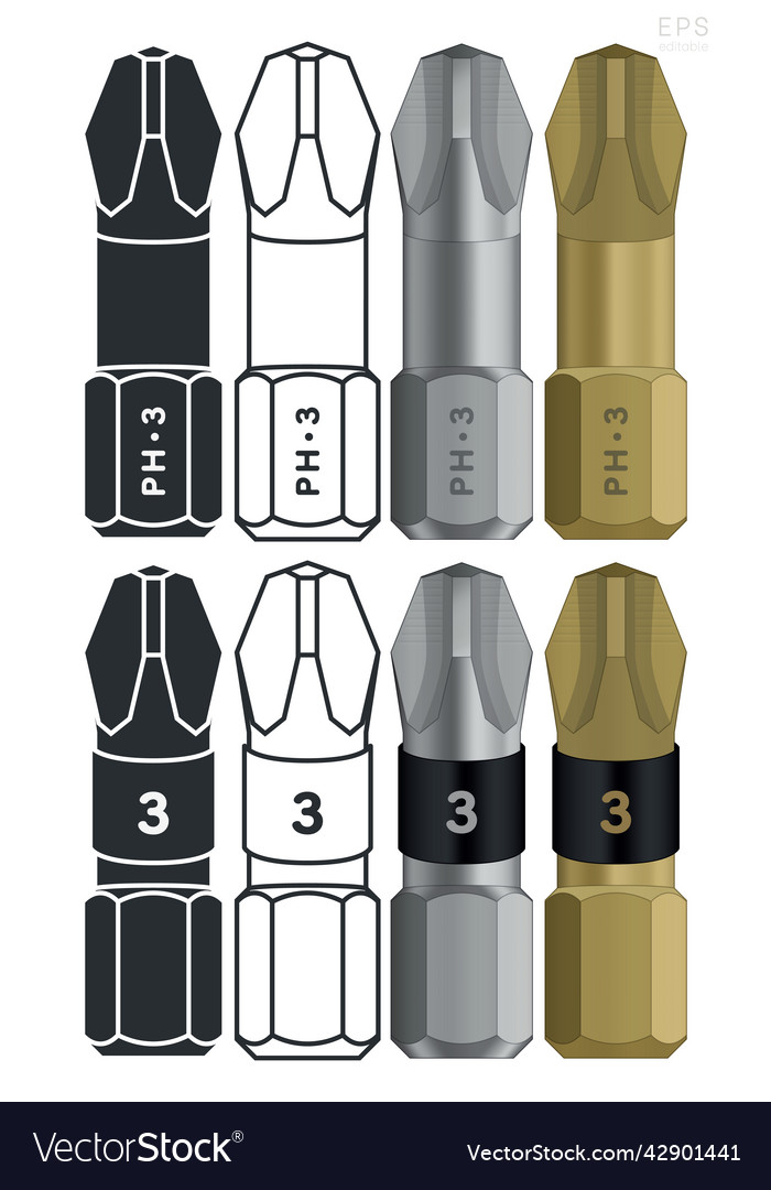 Screwdriver bits impact driver torsion bits Vector Image