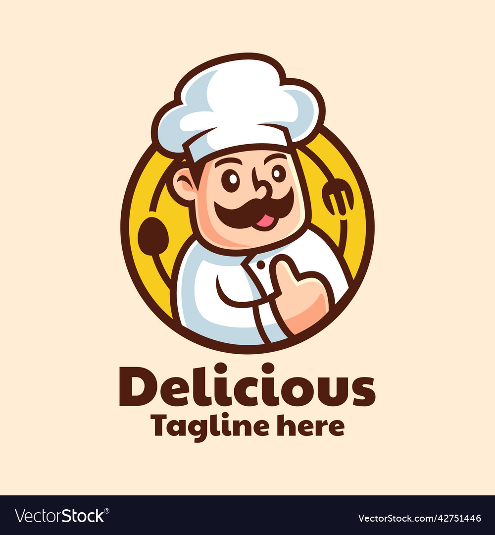 Cartoon character chef logo design Royalty Free Vector Image