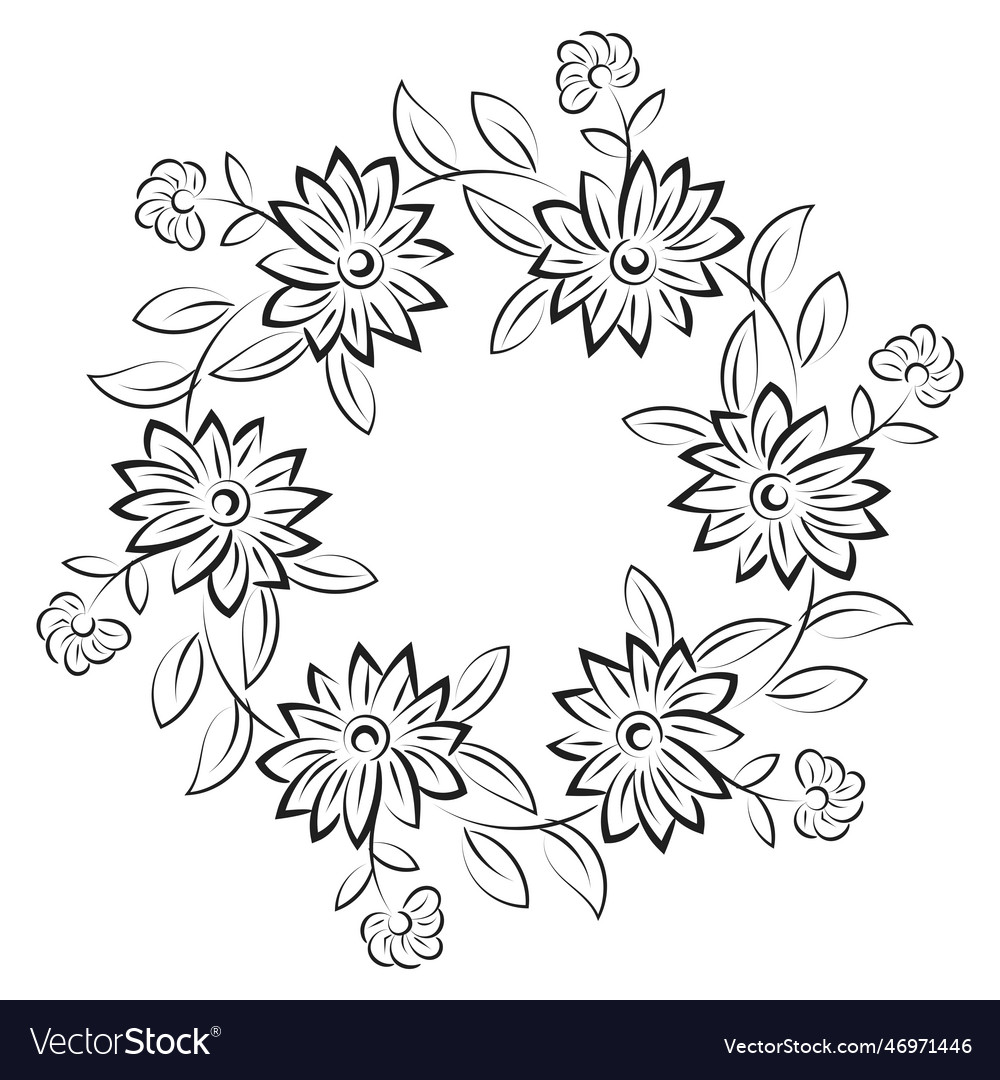 Hand drawn black and white floral wreath Vector Image