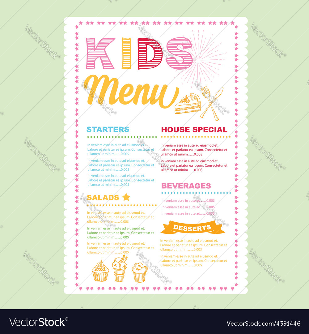 Kids menu template Royalty Free Vector Image - VectorStock