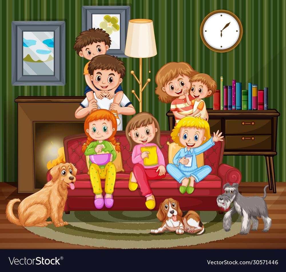 Scene with people staying at home with family Vector Image