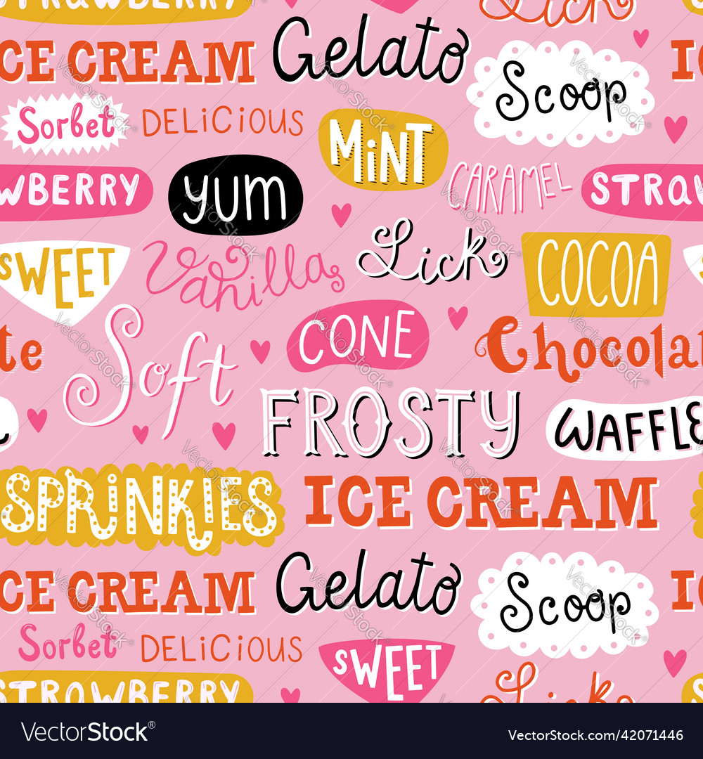 Seamless pattern with ice cream words Royalty Free Vector