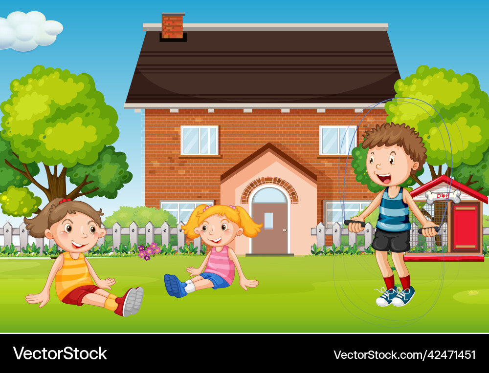 House scene with many kids Royalty Free Vector Image